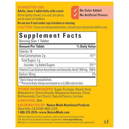 Nature Made Vitamin C 500 mg Kautabletten – Immunsystem stärken, 150 Tabletten, 150 Tage Vorrat