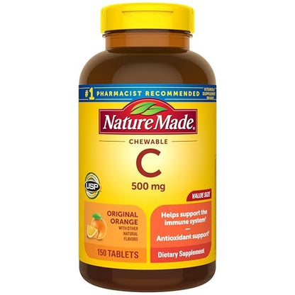 Nature Made Vitamin C 500 mg Kautabletten – Immunsystem stärken, 150 Tabletten, 150 Tage Vorrat