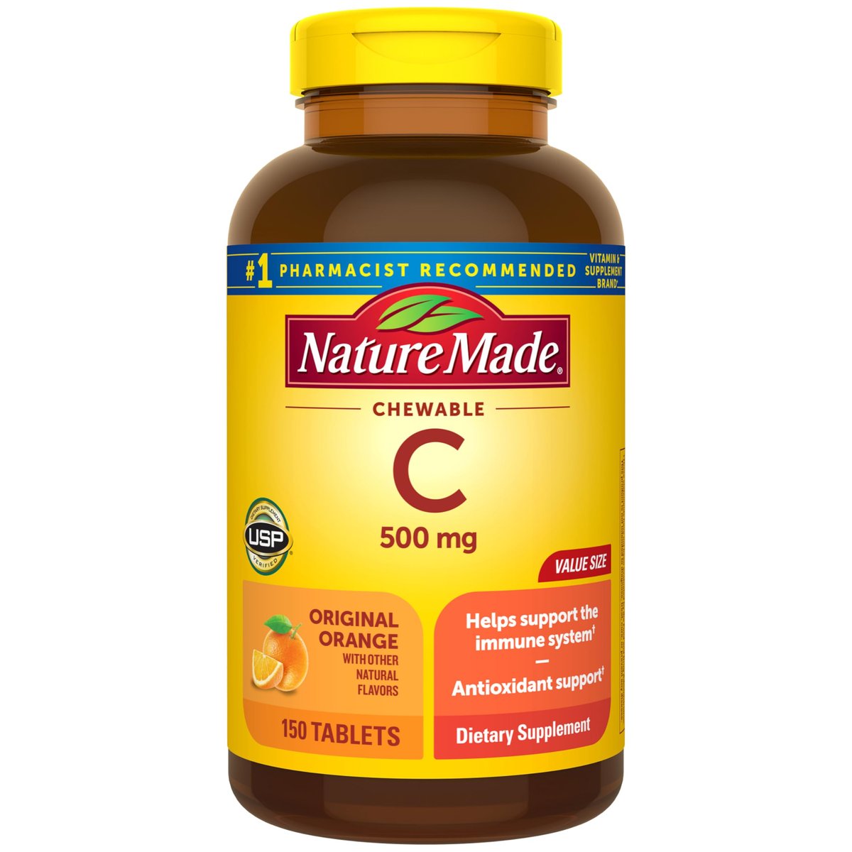 Nature Made Vitamin C 500 mg Kautabletten – Immunsystem stärken, 150 Tabletten, 150 Tage Vorrat