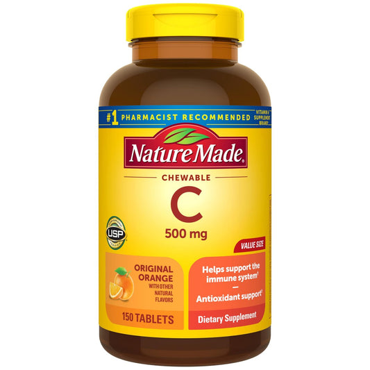 Nature Made Vitamin C 500 mg Kautabletten – Immunsystem stärken, 150 Tabletten, 150 Tage Vorrat