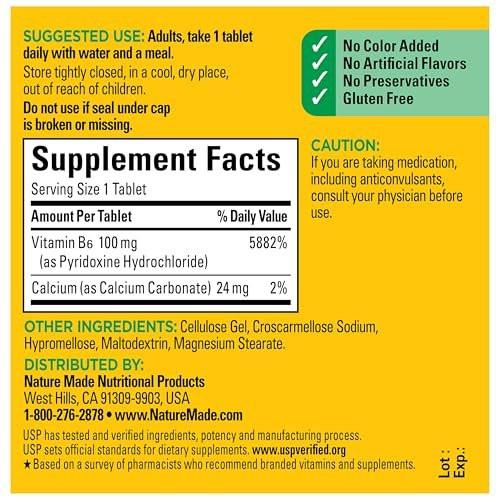 Nature Made Vitamin B6 100 mg – 100 Tabletten für den Energiestoffwechsel