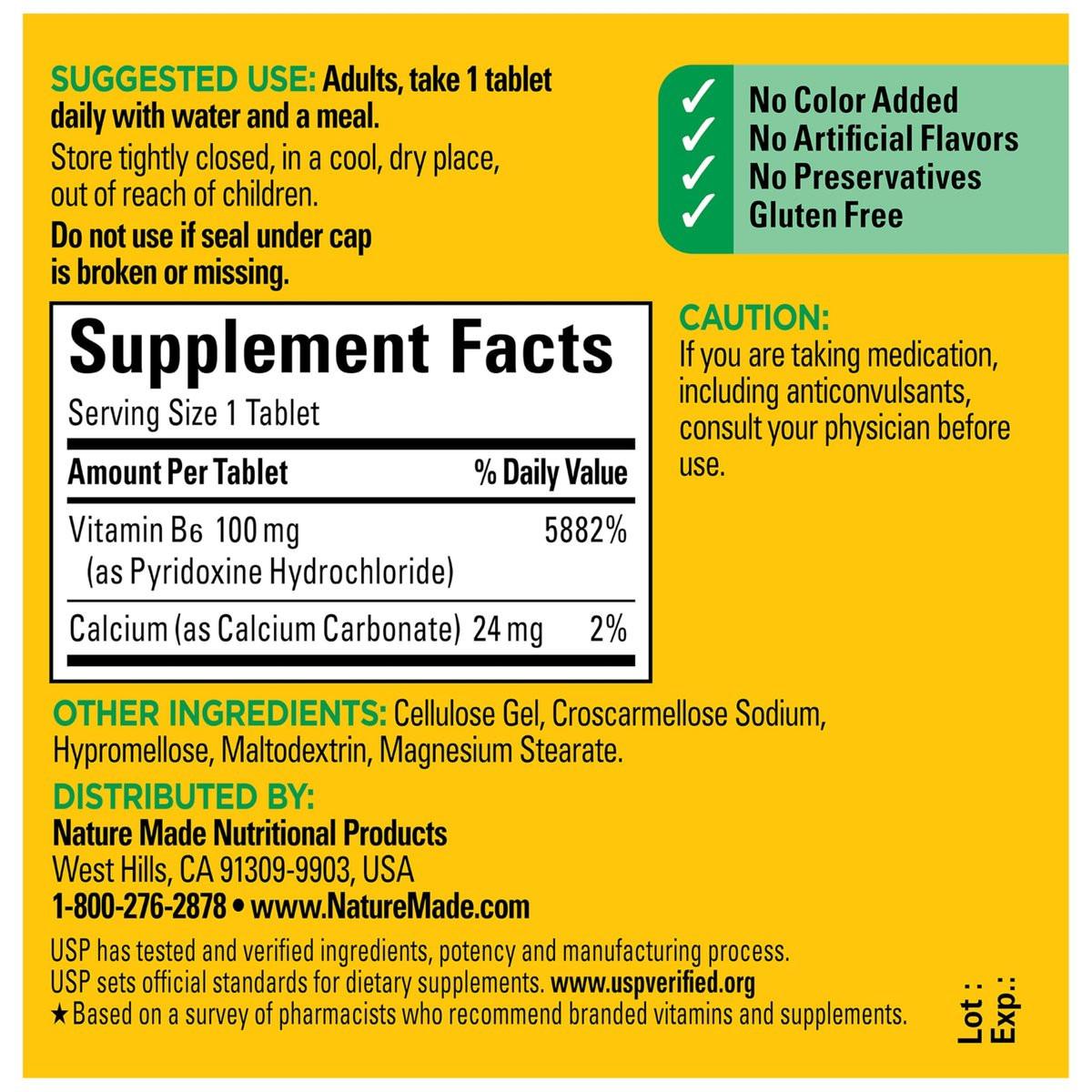 Nature Made Vitamin B6 100 mg – 100 Tabletten für den Energiestoffwechsel