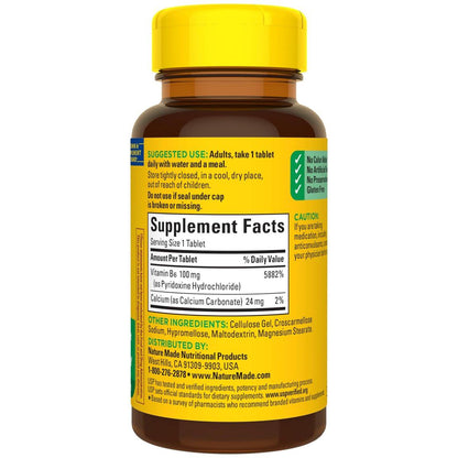 Nature Made Vitamin B6 100 mg – 100 Tabletten für den Energiestoffwechsel