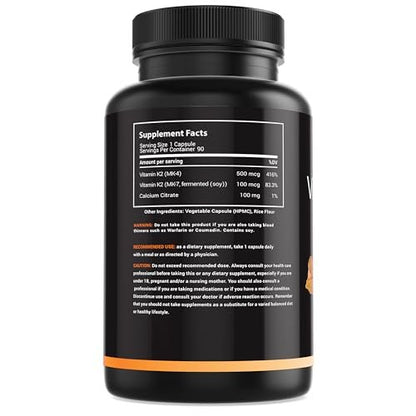 MaxX Labs Vitamin K2 Komplex - Vollspektrum K2-MK7, MK4 & Vitamin D - Hochdosiert K2 mit D3 - Vitamin-K 600mcg - Unterstützt Knochengesundheit - 90 Kapseln