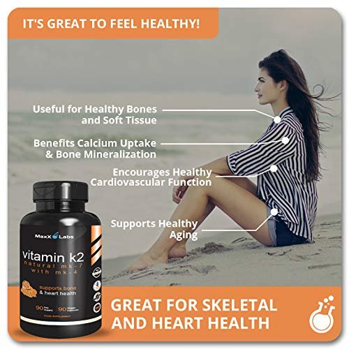 MaxX Labs Vitamin K2 Komplex - Vollspektrum K2-MK7, MK4 & Vitamin D - Hochdosiert K2 mit D3 - Vitamin-K 600mcg - Unterstützt Knochengesundheit - 90 Kapseln