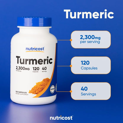 Nutricost Kurkuma Curcumin mit BioPerin und 95 % Curcuminoide, 2300 mg, 120 Kapseln, Vegane Kapseln, 767 mg pro Kapsel, 40 Portionen, Glutenfrei, Nicht-GVO