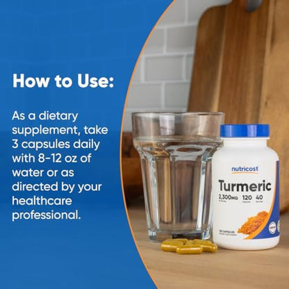 Nutricost Kurkuma Curcumin mit BioPerin und 95 % Curcuminoide, 2300 mg, 120 Kapseln, Vegane Kapseln, 767 mg pro Kapsel, 40 Portionen, Glutenfrei, Nicht-GVO