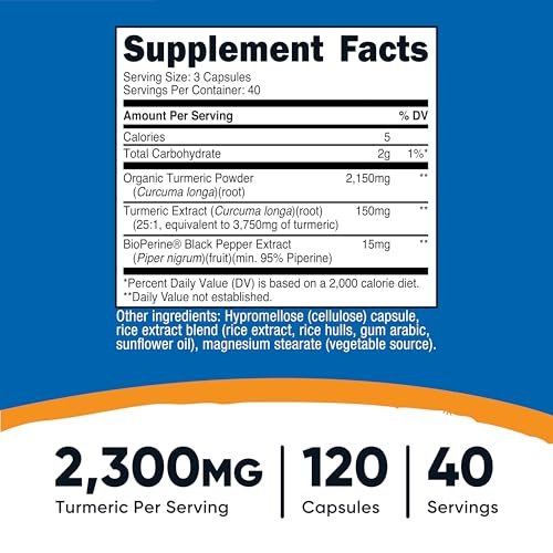 Nutricost Kurkuma Curcumin mit BioPerin und 95 % Curcuminoide, 2300 mg, 120 Kapseln, Vegane Kapseln, 767 mg pro Kapsel, 40 Portionen, Glutenfrei, Nicht-GVO