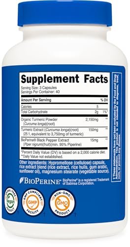 Nutricost Kurkuma Curcumin mit BioPerin und 95 % Curcuminoide, 2300 mg, 120 Kapseln, Vegane Kapseln, 767 mg pro Kapsel, 40 Portionen, Glutenfrei, Nicht-GVO
