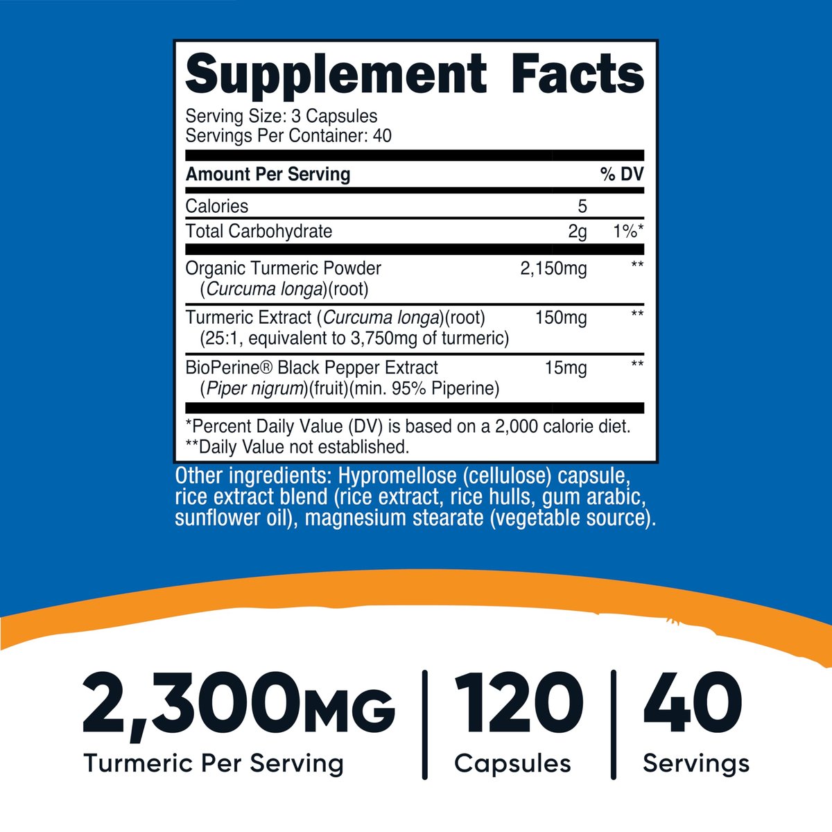 Nutricost Kurkuma Curcumin mit BioPerin und 95 % Curcuminoide, 2300 mg, 120 Kapseln, Vegane Kapseln, 767 mg pro Kapsel, 40 Portionen, Glutenfrei, Nicht-GVO