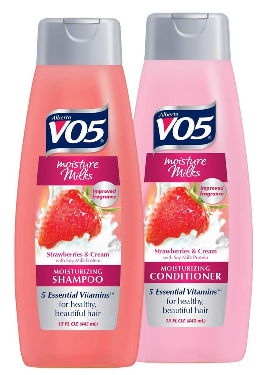 Alberto V05 Moisture Milks Erdbeeren & Sahne Feuchtigkeitsspendendes Shampoo & Conditioner Set (2 x 12,5 fl.oz)