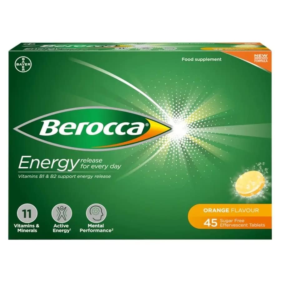 Berocca Orange Brausetabletten – 45 Stück, Vitamin- und Mineralstoffkomplex für Energie und Konzentration