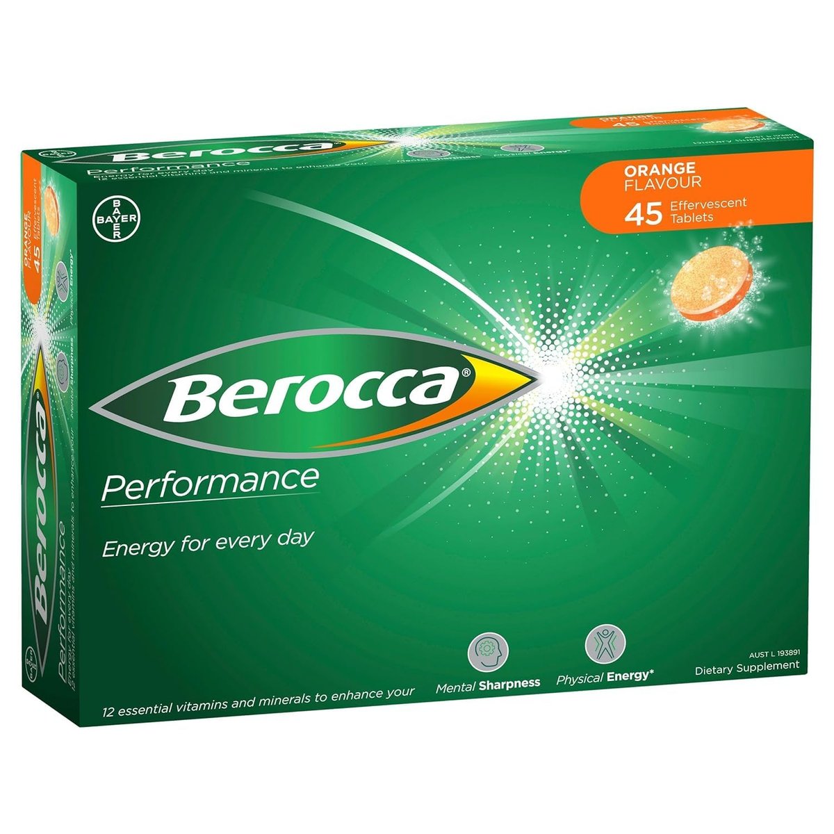 Berocca Orange Brausetabletten – 45 Stück, Vitamin- und Mineralstoffkomplex für Energie und Konzentration