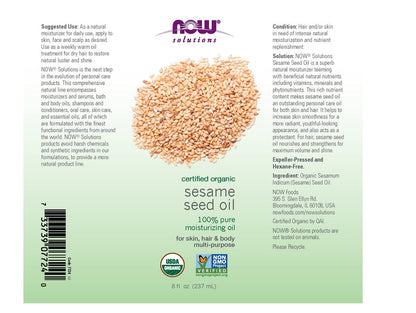 NOW Foods Solutions Bio-Sesamöl, 100% reines Feuchtigkeitsöl für Haut und Haar, mit Vitaminen, Mineralien und Phytonährstoffen, 237 ml