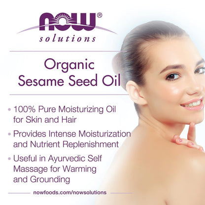 NOW Foods Solutions Bio-Sesamöl, 100% reines Feuchtigkeitsöl für Haut und Haar, mit Vitaminen, Mineralien und Phytonährstoffen, 237 ml