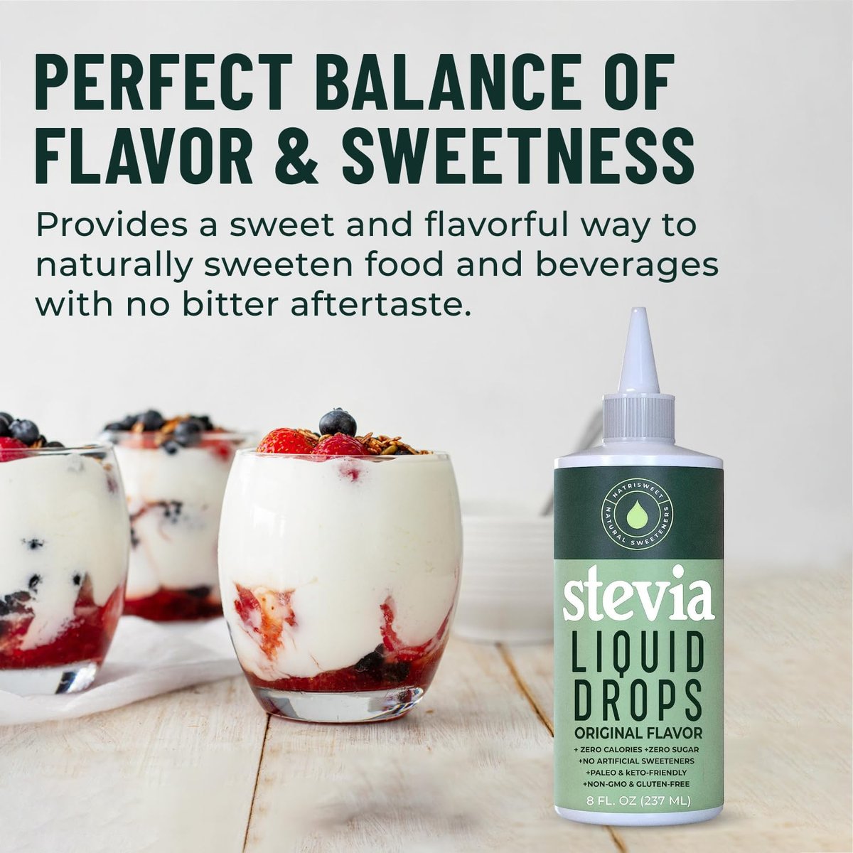 NatriSweet Stevia Flüssigtropfen, 237 ml, 1823 Portionen, reine konzentrierte Tropfen mit null Kalorien und null Kohlenhydraten, köstlicher Zuckerersatz für Keto- und Paleo-Diäten