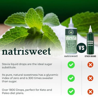 NatriSweet Stevia Flüssigtropfen, 237 ml, 1823 Portionen, reine konzentrierte Tropfen mit null Kalorien und null Kohlenhydraten, köstlicher Zuckerersatz für Keto- und Paleo-Diäten
