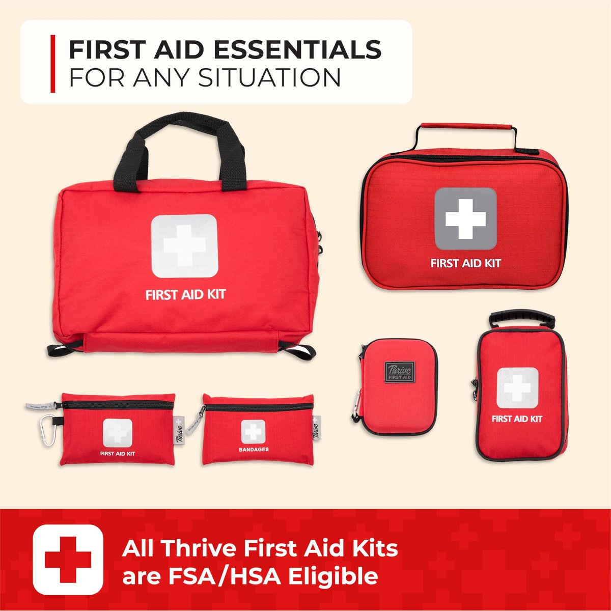 Thrive Mini Erste-Hilfe-Set – Kompaktes Reise-Set, wasserdicht, 66-teilig, rot