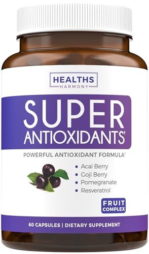 Super Antioxidantien Komplex für Frauen & Männer – Hochpotente Kräuter- & Früchtemischung mit Acai, Goji, Granatapfel, Holunderbeere & Resveratrol für Hautpflege & Immununterstützung – Vegan & Nicht-GVO – 60 Kapseln