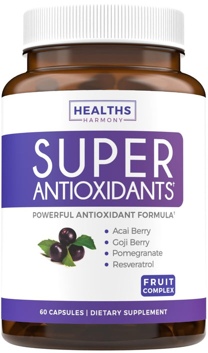 Super Antioxidantien Komplex für Frauen & Männer – Hochpotente Kräuter- & Früchtemischung mit Acai, Goji, Granatapfel, Holunderbeere & Resveratrol für Hautpflege & Immununterstützung – Vegan & Nicht-GVO – 60 Kapseln