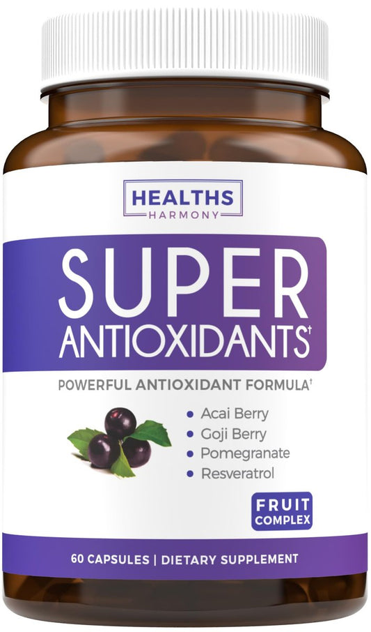 Super Antioxidantien Komplex für Frauen & Männer – Hochpotente Kräuter- & Früchtemischung mit Acai, Goji, Granatapfel, Holunderbeere & Resveratrol für Hautpflege & Immununterstützung – Vegan & Nicht-GVO – 60 Kapseln