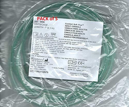 Erwachsene Ultra-Weiche Sauerstoffkanüle mit grünem Schlauch - 2,1 m (Westmed #0556) 5er-Pack
