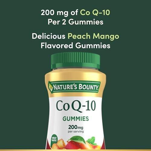 Nature's Bounty CoQ10 Gummis – 200 mg CoQ10 für die Herzgesundheit, Pfirsich-Mango-Geschmack, 60 Stück