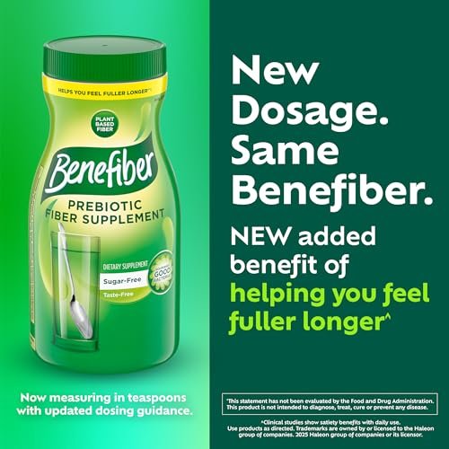 Benefiber Tägliches Präbiotikum Ballaststoffpulver für die Verdauungsgesundheit, geschmacksneutral – 124 Teelöffel (8,7 Unzen)