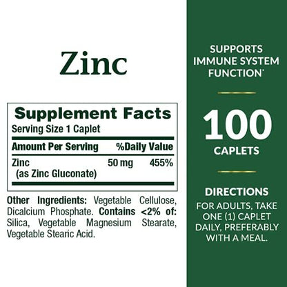 Nature's Bounty Zink 50 mg Tabletten, unaromatisiert, 100 Stück, Packung mit 2