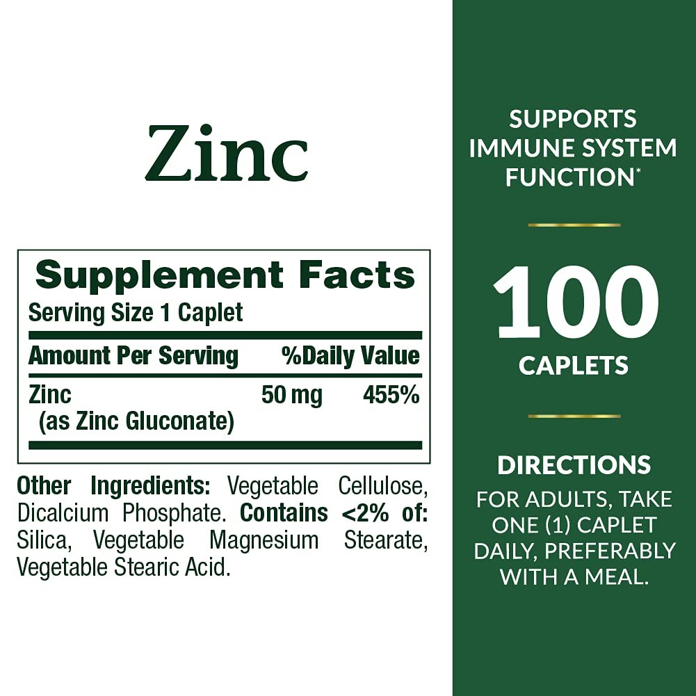 Nature's Bounty Zink 50 mg Tabletten, unaromatisiert, 100 Stück, Packung mit 2