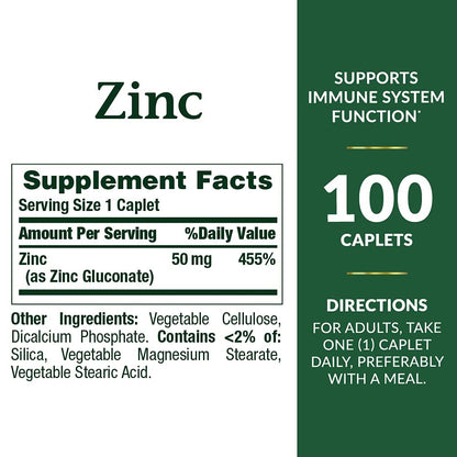 Nature's Bounty Zink 50 mg Tabletten, unaromatisiert, 100 Stück, Packung mit 2