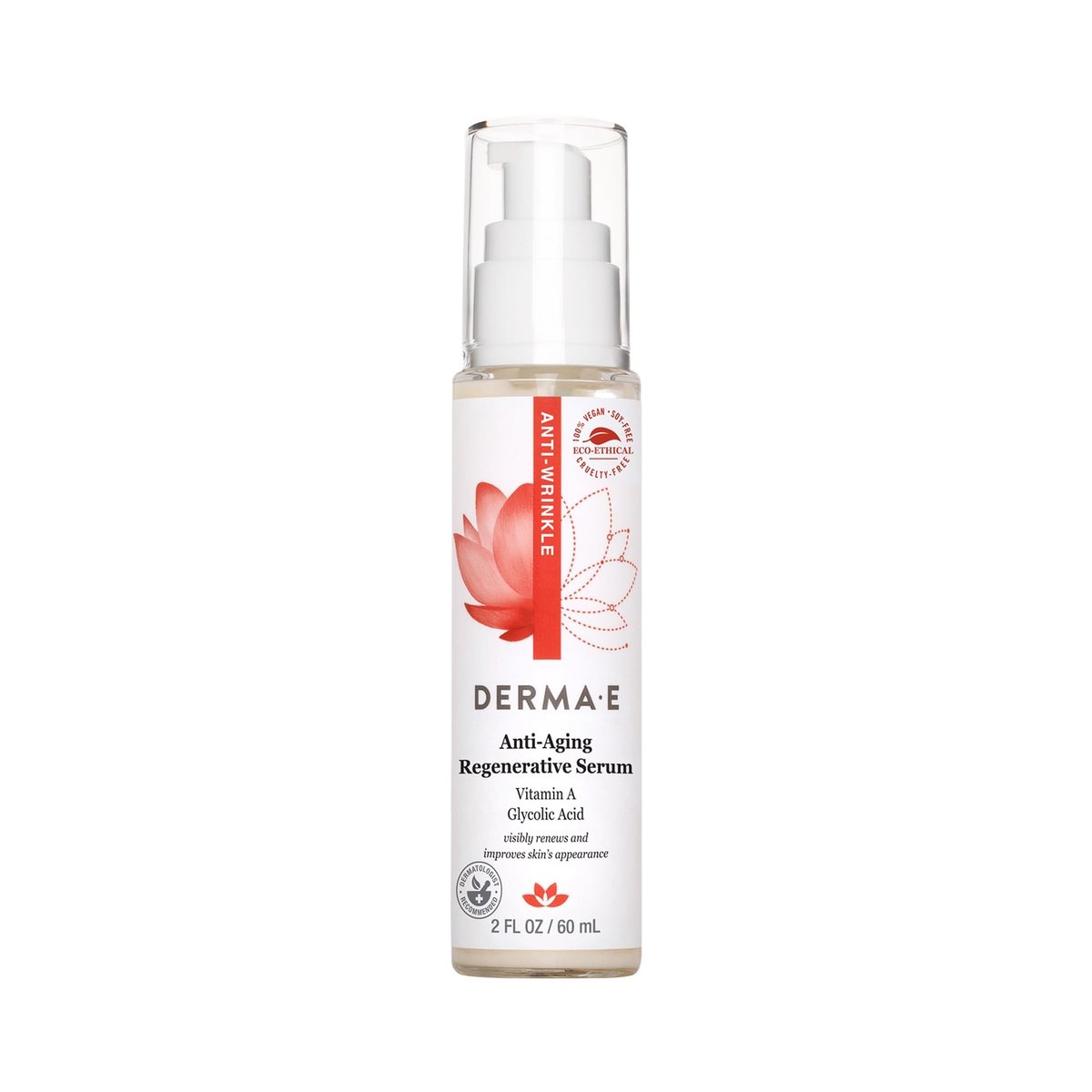 DERMA E Anti-Aging Regenerationsserum – Feuchtigkeitsspendendes Serum für Tag und Nacht – Hauterneuerung mit Glykolsäure und Vitamin A – Fortschrittliche Gesichtspflege, 60 ml