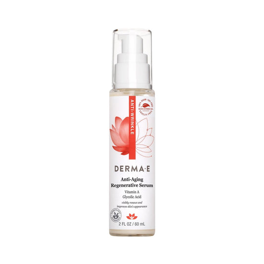 DERMA E Anti-Aging Regenerationsserum – Feuchtigkeitsspendendes Serum für Tag und Nacht – Hauterneuerung mit Glykolsäure und Vitamin A – Fortschrittliche Gesichtspflege, 60 ml