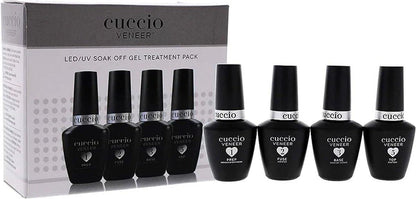 Cuccio Veneer Treatment Pack – Komplettes LED/UV-Gel-Nagelsystem mit Prep, Fuse, Base und Top Coat, 13 ml pro Flasche