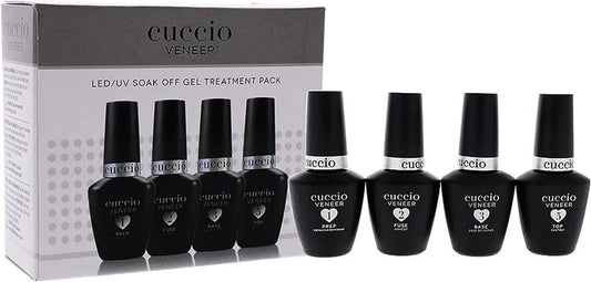 Cuccio Veneer Treatment Pack – Komplettes LED/UV-Gel-Nagelsystem mit Prep, Fuse, Base und Top Coat, 13 ml pro Flasche