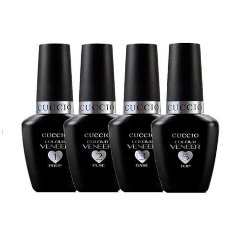 Cuccio Veneer Treatment Pack – Komplettes LED/UV-Gel-Nagelsystem mit Prep, Fuse, Base und Top Coat, 13 ml pro Flasche