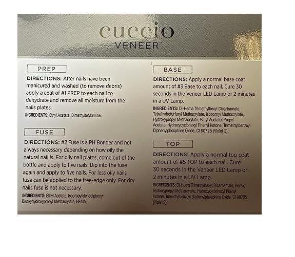 Cuccio Veneer Treatment Pack – Komplettes LED/UV-Gel-Nagelsystem mit Prep, Fuse, Base und Top Coat, 13 ml pro Flasche