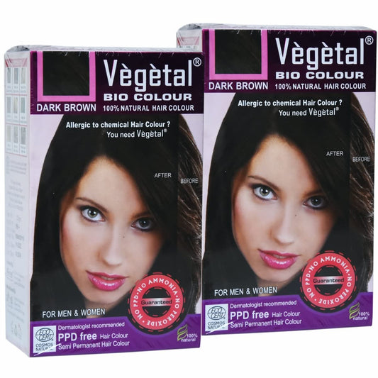 Vegetal Bio Colour Experience Dunkelbraune Haarfarbe Unisex, Ammoniakfrei, PPD-frei, 100% Bio und Kräuter, Sichere und Wirksame Haarfarbe, Komplettes Kit mit 50g (Packung mit 2)