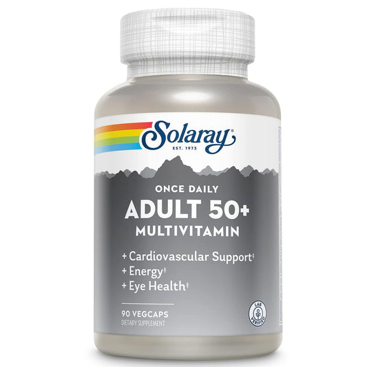 Solaray Once Daily Adult 50+ Komplett-Multivitamin für Frauen & Männer – essentielle Vitamine & chelatierte Mineralien für gesunde Energie, Herz, Gehirn & Immunsystem, mit CoQ10 & Lutein, ohne Eisen, 90 VegKapseln