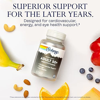 Solaray Once Daily Adult 50+ Komplett-Multivitamin für Frauen & Männer – essentielle Vitamine & chelatierte Mineralien für gesunde Energie, Herz, Gehirn & Immunsystem, mit CoQ10 & Lutein, ohne Eisen, 90 VegKapseln