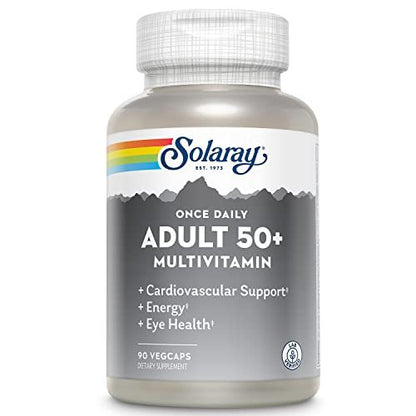 Solaray Once Daily Adult 50+ Komplett-Multivitamin für Frauen & Männer – essentielle Vitamine & chelatierte Mineralien für gesunde Energie, Herz, Gehirn & Immunsystem, mit CoQ10 & Lutein, ohne Eisen, 90 VegKapseln