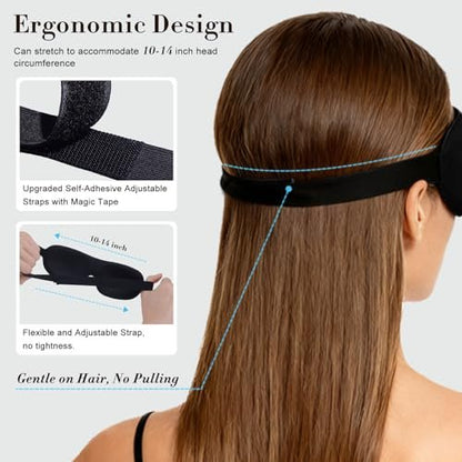 PrettyCare 3D Schlafmaske 2er-Pack – Ergonomische Augenmaske für Seitenschläfer, Konturierte Schlafmaske mit Memory-Schaum, Verdunkelnd für Männer, inkl. Ohrstöpsel und Reisetasche (Schwarz & Blau)