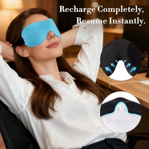PrettyCare 3D Schlafmaske 2er-Pack – Ergonomische Augenmaske für Seitenschläfer, Konturierte Schlafmaske mit Memory-Schaum, Verdunkelnd für Männer, inkl. Ohrstöpsel und Reisetasche (Schwarz & Blau)