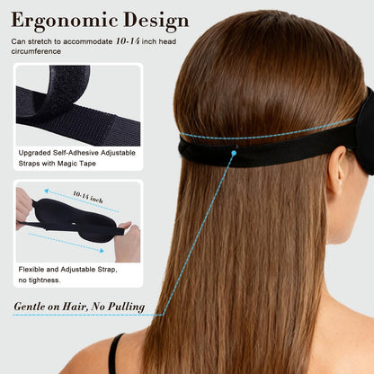 PrettyCare 3D Schlafmaske 2er-Pack – Ergonomische Augenmaske für Seitenschläfer, Konturierte Schlafmaske mit Memory-Schaum, Verdunkelnd für Männer, inkl. Ohrstöpsel und Reisetasche (Schwarz & Blau)