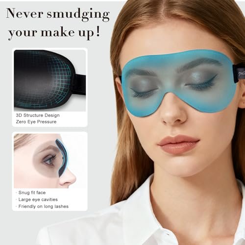 PrettyCare 3D Schlafmaske 2er-Pack – Ergonomische Augenmaske für Seitenschläfer, Konturierte Schlafmaske mit Memory-Schaum, Verdunkelnd für Männer, inkl. Ohrstöpsel und Reisetasche (Schwarz & Blau)