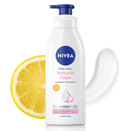 NIVEA Natural Glow Cell Repair Body Lotion mit SPF 15 und 50X Vitamin C – 400 ml