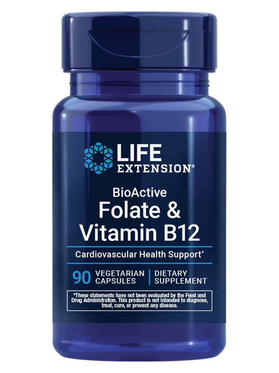 Life Extension BioActive Folat & Vitamin B12 – Unterstützt Herz, Gehirn und Magen-Darm-Trakt, Nicht-GVO, Glutenfrei, Vegetarisch, 90 Kapseln