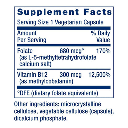 Life Extension BioActive Folat & Vitamin B12 – Unterstützt Herz, Gehirn und Magen-Darm-Trakt, Nicht-GVO, Glutenfrei, Vegetarisch, 90 Kapseln