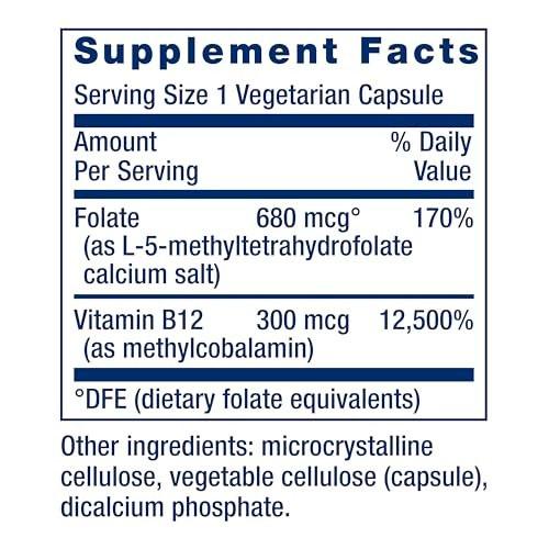 Life Extension BioActive Folat & Vitamin B12 – Unterstützt Herz, Gehirn und Magen-Darm-Trakt, Nicht-GVO, Glutenfrei, Vegetarisch, 90 Kapseln