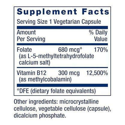 Life Extension BioActive Folat & Vitamin B12 – Unterstützt Herz, Gehirn und Magen-Darm-Trakt, Nicht-GVO, Glutenfrei, Vegetarisch, 90 Kapseln